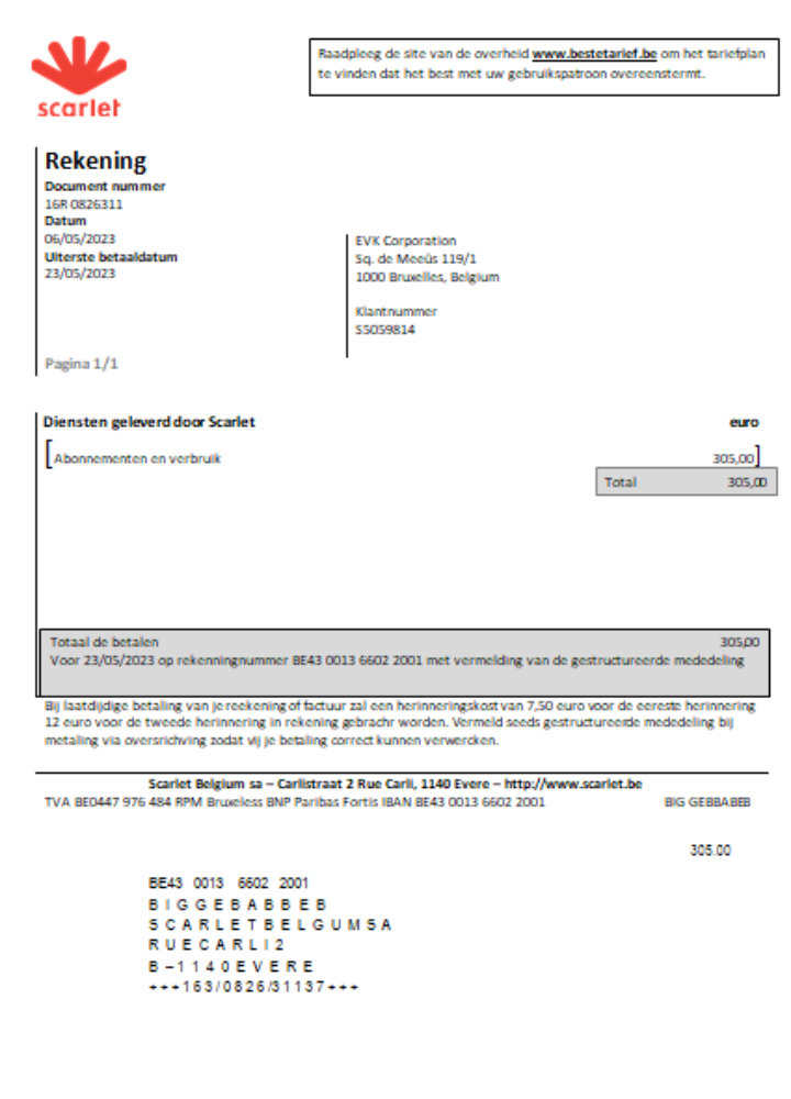 Scarlet telecommunications utility business bill, SCR PSD template
